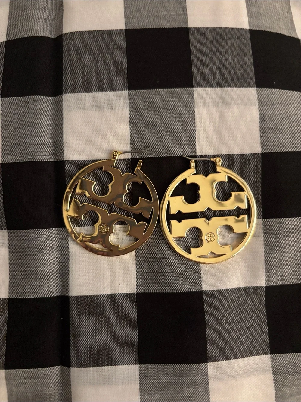 Tory Burch Gold Hoop Earrings with Red Enamel Logo